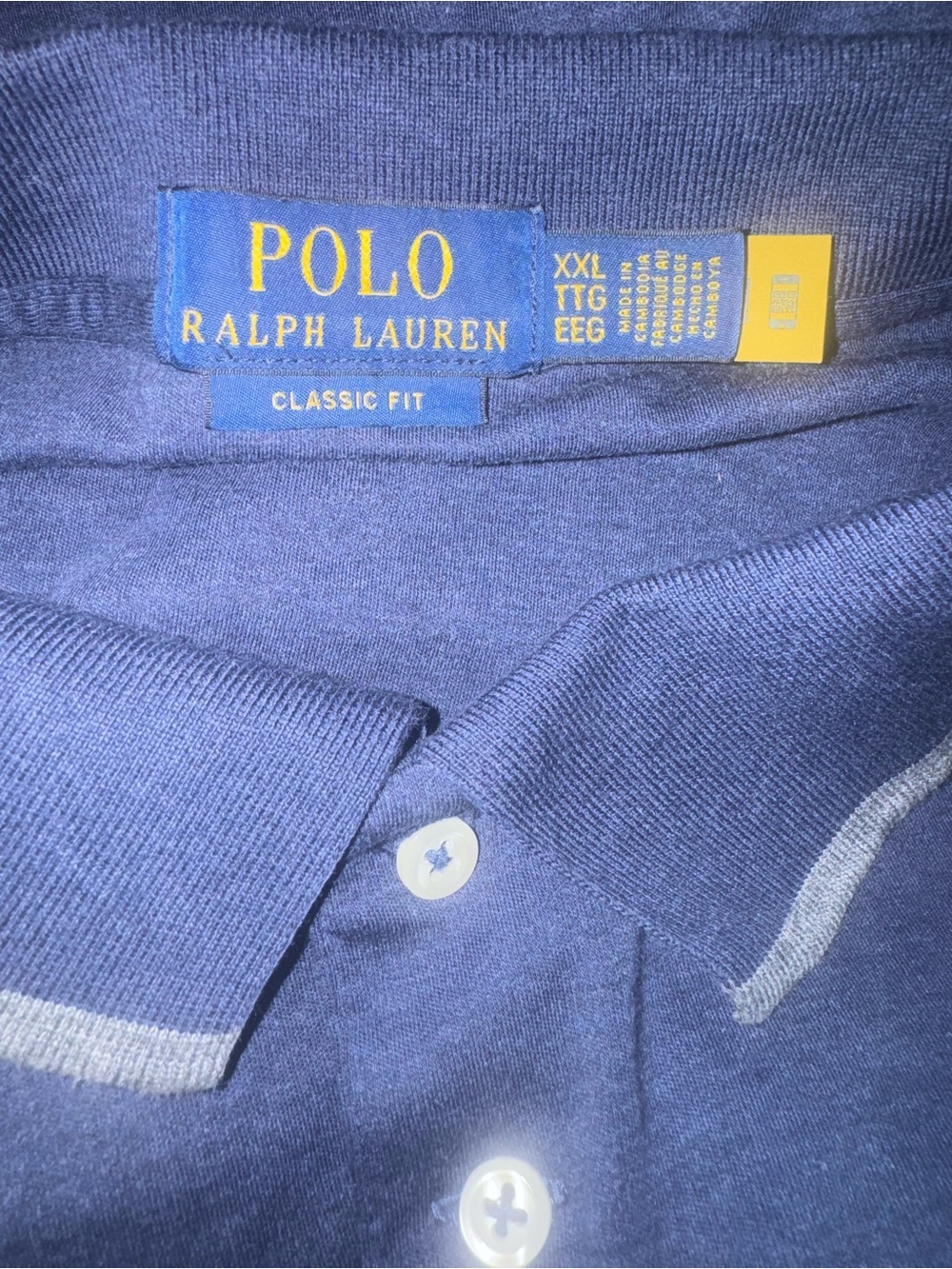 Polo Ralph Lauren Heathered Navy Blue Tipped Long Sleeve Polo Shirt XXL - Picture 3 of 7